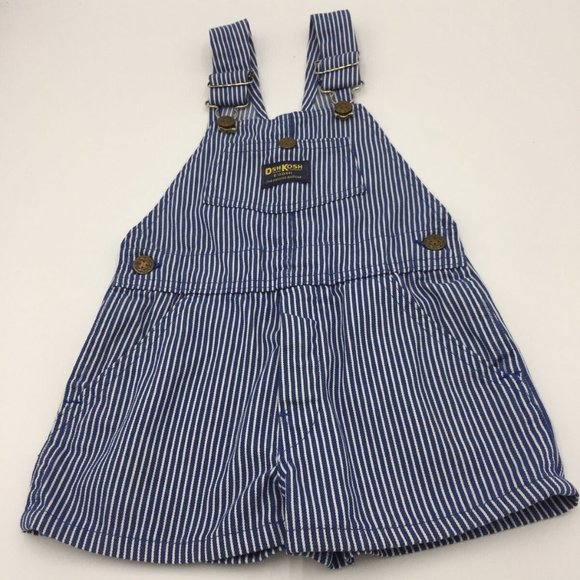 Vintage 1990's OshKosh B'Gosh Boys Striped Engineer Shortalls Overalls S… - Picture 1 of 13